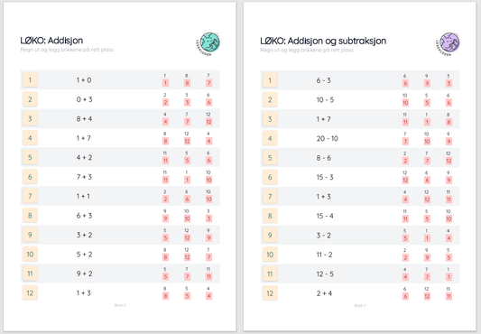 LØKO: Addisjon, subtraksjon og halvparten, tallene 1-20